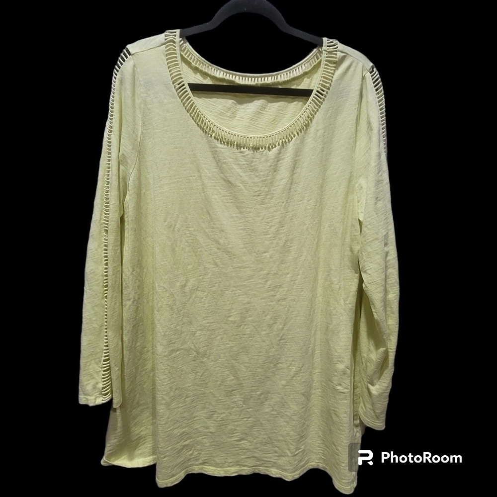 Soft Surroundings XL 100% Cotton Embroidered Sleeve and Collar Tunic Blouse